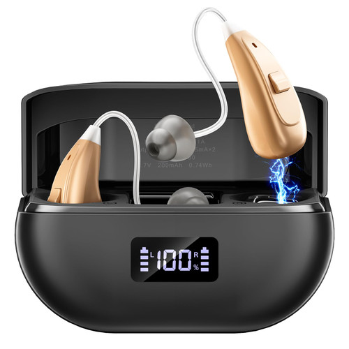 NVBOTY OTC Hearing Aids for Seniors & Adults - Rechargeable, 25+ Hour Battery Life, Advanced Noise Cancellation, 5-Level Volume & Memory, Clear Sound, Comfort-Fit, LED Display (Black)