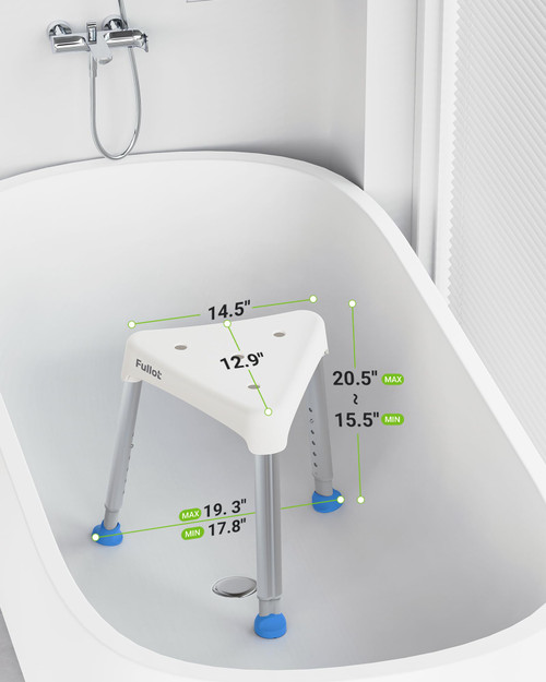 Space-Saving Triangular Shower Chair for Inside Shower, FSA/HSA Eligible 400 lbs Adjustable Shower Stool for Elderly and Disabled, Non-Slip Bathtub Chair with Stable-Bracing, Tool-Free Assembly, White