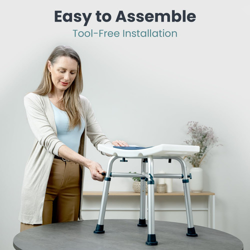 PELEGON Shower Chair for Inside Shower (350 lb) - Adjustable Height, Padded Seat, Shower Chair for Elderly and Disabled - Shower Chair for Adults, Tub Chairs for Bathtubs - Dark Blue