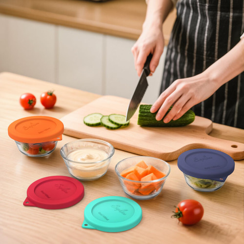 Sophico Silicone Replacement Lids for Pyrex and Anchor Hocking Glass Custard Cups 6oz, Round Silicone Cover for Food Storage (Container not Included)