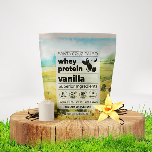 Santa Cruz Paleo Whey Protein Powder, Vanilla Flavor, 20 G Grass Fed Whey Protein Isolate Per Serving, Gluten Free, Paleo & Keto Friendly, No Sugar Added, Protein Shake Mix, 20 Servings, 1.2 lb Bag