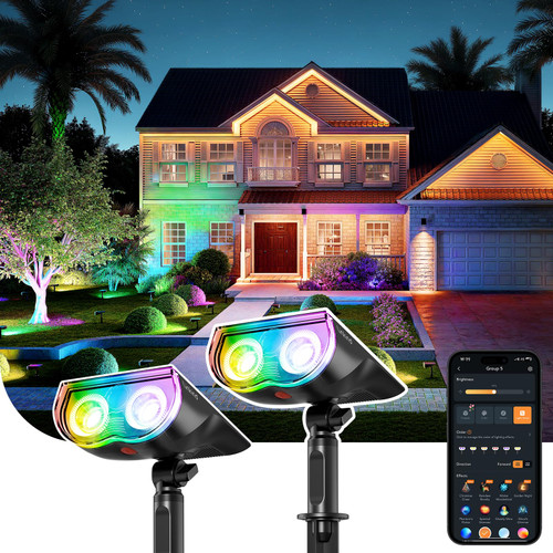 Linkind Smart Solar Spot Lights Outdoor SL5C, Solar Lights Outdoor Spotlight Cool/Warm White/Color Changing, APP/Voice Control IP67 Landscape Lighting for Yard, Garden, Pathway(2 Pack)