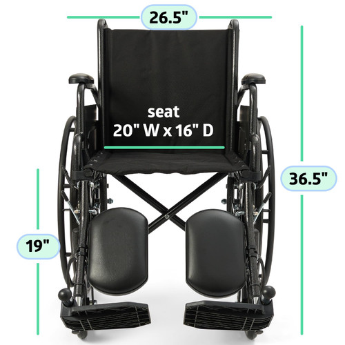 Medline Durable Steel Wheelchair with Flip-Back Desk-Length Arms, Elevated Leg Rests, 20-Inch Wide Seat, 300-Ib weight capacity, 50.2 Pounds, Black
