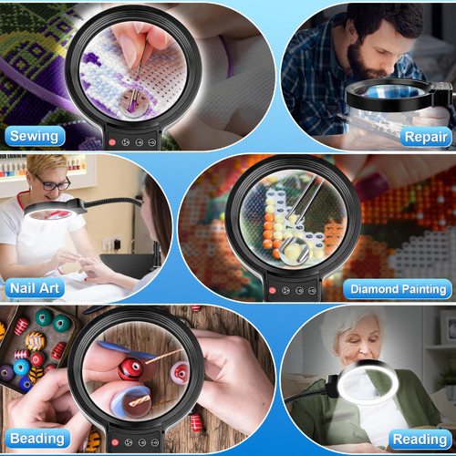 30X 10X Magnifying Glass with Light and Stand, 72 LED 3 Color Modes Stepless Dimmable, Hands Free Lighted Magnifier Desk Lamp for Close Work Craft Hobby Painting Sewing Jewelry Reading, Square