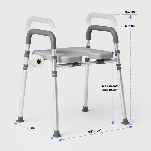 Loyoda Toilet Seat Risers for Seniors, Raised Toilet Seat with Padded Handles & Seat, 400 LBS Raised Toilet Seat with Adjustable Height & Width for Pregnant, Disabled, Handicapped,(Gray)