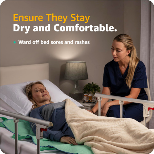 Improvia Positioning Bed Pad, with 8 Reinforced Handles, Quick-Drying, Washable, Waterproof, for Lifting, Turning, Transfering, Elderly and Incontinence Patients (Green, Pack of 2)