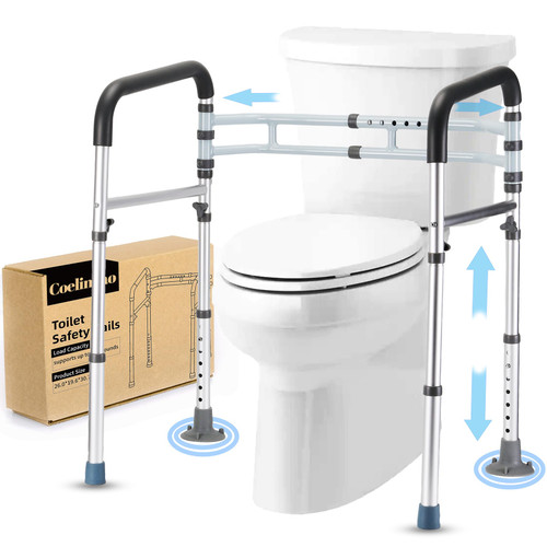 Toilet Safety Rails (300 LB) – Adjustable, Foldable Toilet Handle Frame for Elderly & Disabled Adults, Supports All Toilet Types