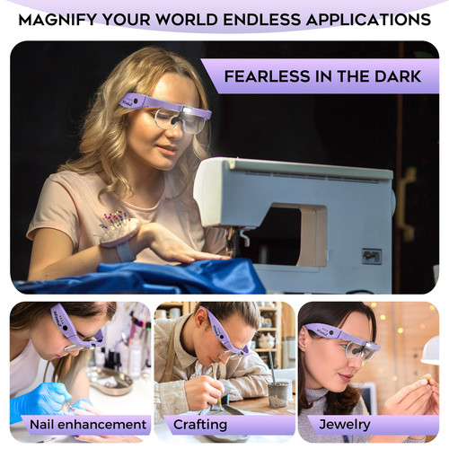 Dilzekui Magnifying Glass with Light 1.5X to 5.0X, Rechargeable Magnifying Glasses Head Magnifier, Lighted Magnify Glass with 4 Detachable Lenses, Magnifier Headset for Close Work Hobbies Jewelry