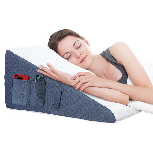Welzona 12inch Wedge Pillow for Sleep, Updated Bed Wedge, Acid Reflux, Heartburn, GERD, Neck Pain, Cooling Memory Foam Top, Removable Washable Cover Incline Wedge Pillow for Improved Sleep
