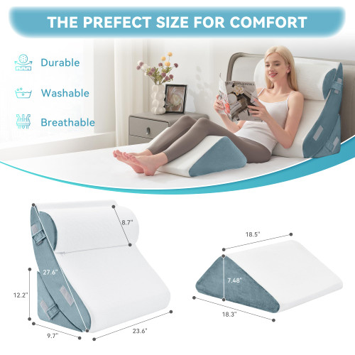 Kingfun 4PCS Orthopedic Bed Wedge Pillow Set for Headboard, Post Surgery Memory Foam Support Pillows for Back, Neck and Leg Pain Relief, Adjustable Triangle Pillow - Acid Reflux, Anti Snoring & GERD