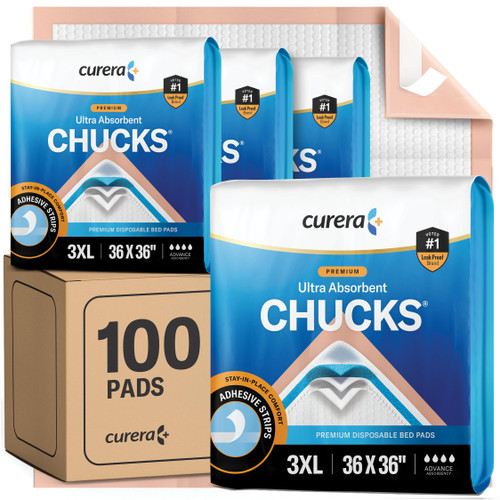 Chucks Premium Disposable Underpads 36”x36” [100-Count] Ultra Absorbent Chux Incontinence Bed Pads Disposable Adult with Adhesive Tape, Pee Pads Pet Training Pads XXXL 36x36 Bulk Pack