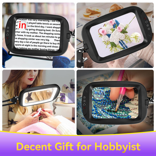 30X 10X Extra Large Floor Magnifying Glass with Light and Stand,7-inch Adjustable Height Floor Magnifying Lamp,2 in 1 Lighted Magnifiers for Close Work, Sewing,Crafts,Hobbies,Reading,Black