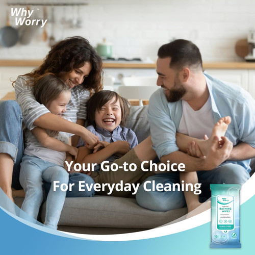 WhyWorry Ultra Thick Bathing Wipes for Adults Rinse Free, Large Body Wipes for Women, Men, Elderly Care & Cleaning, 8" x 12" Disposable Shower Washcloths for Gym & Camping, Fresh Scent, 50 Count