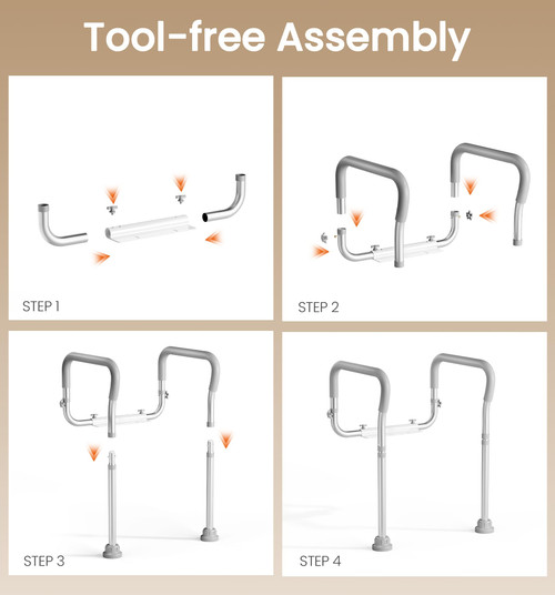 HOMLAND Toilet Safety Rail for Seniors with Adjustable Height & Width, Toilet Safety Frame with Handles, 350LB Toilet Support Rail for Handicap and Disabled, Grey