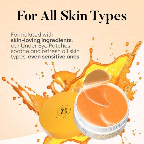 BLOOMORA Vitamin C & Caffeine Under Eye Patches (30 Pairs), Under Eye Mask for Puffy Eyes, Appearance of Dark Circles, Smoothing & Hydration, Self Care & Skincare Gifts for Women, Patch Yeux