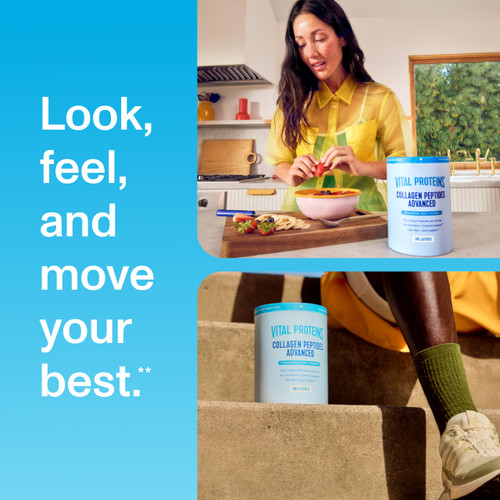 Vital Proteins Collagen Peptides Powder Advanced with Hyaluronic Acid & Vitamin C, 20oz Collagen Protein, Unflavored, 27 Servings