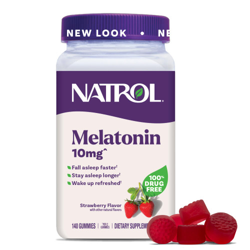 Natrol Melatonin Gummies, Sleep Support for Adults, Melatonin 10 mg, 140 Strawberry-Flavored, Up to 70 Days