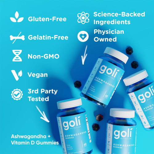 Goli Ashwagandha Gummies with KSM-66 and Vitamin D - Premium Root Extract - Vegan, Non-GMO - Mixed Berry Flavor - 60 Count (2-Pack, 120 Total)