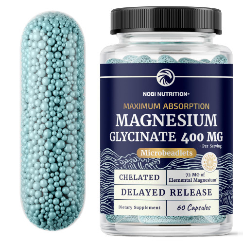 Magnesium Glycinate 400mg | High Absorption Magnesium for Sleep, Calm, Muscle Relaxation, Heart, Bone & Nerve Support for Women & Men | Advanced Microbeadlets | Chelated Mag Glycinate | 60 Ct.