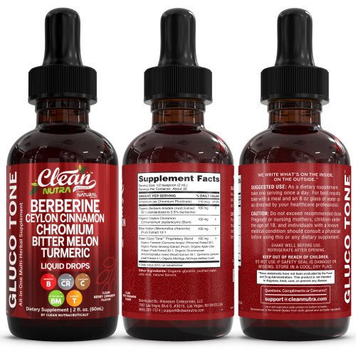 Clean Nutra Berberine with Ceylon Cinnamon Supplement Liquid Drops + Bitter Melon Extract, Glucomannan, Gymnema, Chromium, Turmeric, Organic Panax Ginseng, Moringa GLP-1 Support
