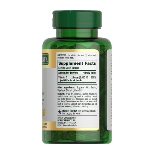Nature's Bounty Vitamin D3 5000 IU Softgels, Rapid Release, Immune Support, Vitamin D Supplements, 240 Ct