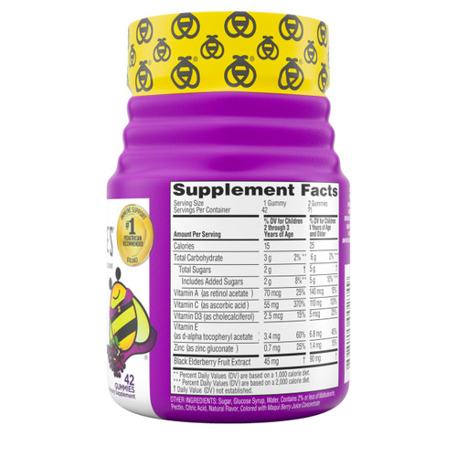 Zarbee’s Kids Elderberry Immune Support Supplement Gummies, Vitamins A C D3 E & Zinc, Elderberry Extract, Gluten & Gelatin Free, No Artificial Flavors, Natural Berry Flavor, Ages 2+, 42 Ct