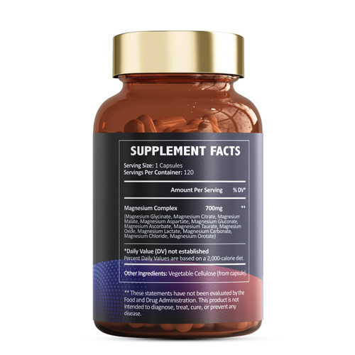 Totaria Magnesium Complex 700mg 12 in 1 Magnesium Supplement with Glycinate Citrate Malate Oxide Taurate Aspartate Orotate Magnesium Relaxation,Muscle,Heart Support, Vegan 120 Capsules