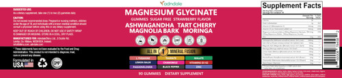 Adndale 90ct 15-in-1 Magnesium Glycinate Gummies 400 mg/serv- with Magnesium Malate, Ashwagandha, Tart Cherry, Magnolia Bark, Lemon Balm, Passionflower, Chamomile, L-Theanine, Zinc, Vitamin K2 & D3