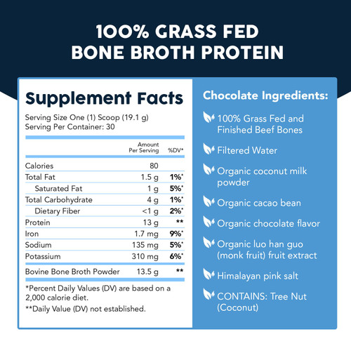 Paleovalley 100% Grass Fed Beef Bone Broth Protein Powder - Rich in Collagen Peptides for Hair, Skin, Gut Health, Bone and Joint Support - 13g Protein Per Serving - No Gluten or GMOs - Chocolate