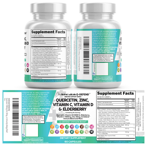 Clean Nutraceuticals Quercetin Zinc Vitamin C Vitamin D Bromelain Elderberry - Lung Immune Support Supplement Adults with Artemisinin, Sea Moss, Echinacea, Allergy Relief (60 Count (Pack of 5))