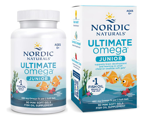 Nordic Naturals Ultimate Omega Jr., Strawberry - 90 Mini Soft Gels - 680 Total Omega-3s with EPA & DHA - Brain Health, Mood, Learning - Non-GMO - 45 Servings