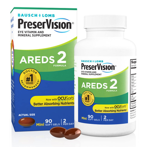 PreserVision AREDS 2 Eye Vitamins, #1 Eye Doctor Recommended Brand, Lutein and Zeaxanthin Supplement with Vitamin C, Vitamin E, Zinc, and Copper, 90 Softgels (Minigels)