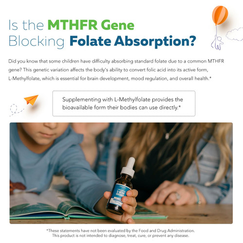 Organic Kids L-Methylfolate + Methyl B12 Cofactor - MTHFR Sublingual Form - 5-MTHF, Superior Form of Folate - Adjustable Dosing for All Ages - Mood, Behavior, Cognition - Organic Berry Flavor, 1 Fl oz