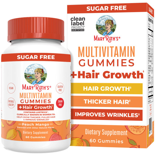 MaryRuth's Multivitamin + Hair Growth Gummies | with Lustriva® | Biotin 10000mcg | B Vitamins | Formulated for Thicker Hair, Wrinkles, Fine Lines, Skin Care | Ages 18+ | 30 Servings
