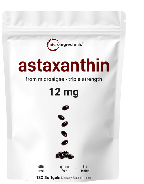 Micro Ingredients Astaxanthin 12mg with MCT Oil, 120 Softgels, 4 Month Supply | Premium Astaxanthin Antioxidant Supplements* | Fresh Microalgae Source | Triple Strength, Non-GMO, Gluten Free, No Soy
