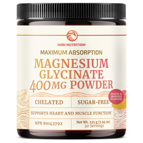 Magnesium Glycinate Powder 400MG | Sleep & Relaxation Support | Peach Mango Flavor, Sugar-Free | High Absorption Chelated Magnesium Powder | Vegan, Gluten-Free, Non-GMO | 30 Servings | 225g (7.94oz)