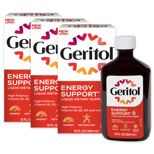 Geritol Liquid Vitamin and Iron Supplement, Energy Support, Contains High Potency B-Vitamins and Iron, Pleasant Tasting, Easy to Swallow, No Artificial Sweeteners, Non-GMO, 12 Oz, 3 Pack