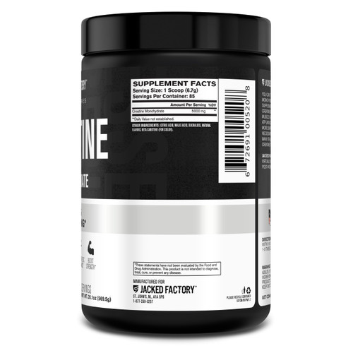 Jacked Factory Creatine Monohydrate Powder 425g - 5g Daily Creatine Supplement for Men and Women, Vegan-Friendly, Third-Party Tested - 85 Servings, Peach Mango