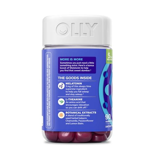 OLLY Extra Strength Sleep Gummy 5 mg Melatonin, L-Theanine, Chamomile, Lemon Balm Extracts, Sleep Aid, BlackBerry Flavor - 90 Count