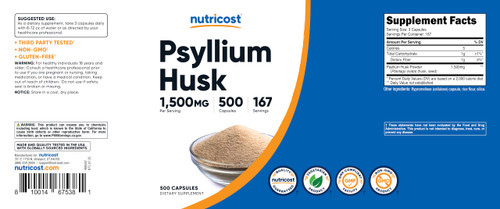 Nutricost Psyllium Husk 1500mg Per Serving, 500 Capsules - Non-GMO & Gluten Free