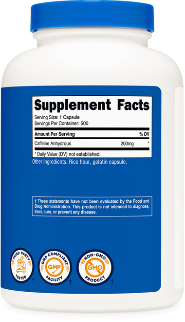 Nutricost Caffeine Pills, 200mg Per Serving (500 Caps)