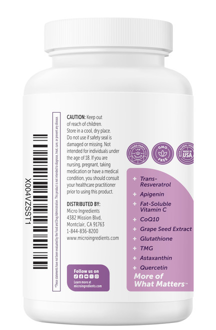 Micro Ingredients NMN Complex 1000mg Per Serving, 120 Veggie Capsules | 10-in-1 with Nicotinamide Mononucleotide, Resveratrol, CoQ10, Quercetin & Glutathione | NAD+ Supplement Precursor | Filler Free