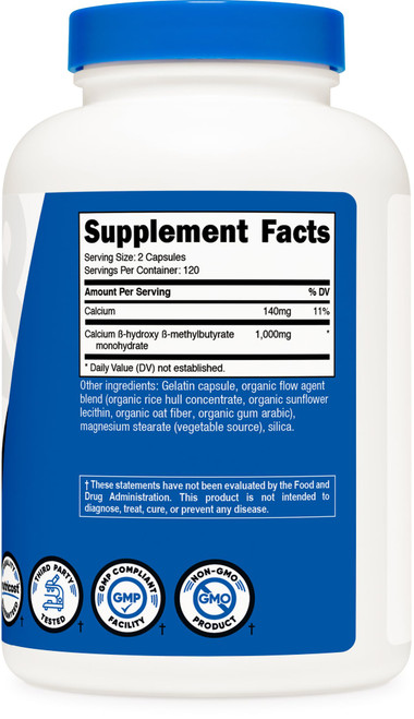 Nutricost HMB (Beta-Hydroxy Beta-Methylbutyrate) 1000mg (240 Capsules) - 500mg Per Capsule, 120 Servings - Gluten Free and Non-GMO