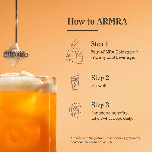 ARMRA Colostrum Powder | Blood Orange | Gut Health & Bloating | Skin & Hair | Immunity | Keto, Gluten & Fat-Free | 90 Servings