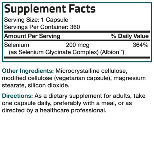 Bronson Selenium 200 mcg – Yeast Free Chelated Amino Acid Complex - Essential Trace Mineral with Superior Absorption, 360 Vegetarian Capsules