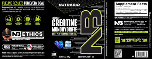 NutraBio Pure Micronized Creatine Monohydrate Powder Supplement, Blue Razz (300 g) - Supports Bulk Muscle Energy, Recovery, and Strength - HPLC Tested Creatine Powder Supplement for Men and Women