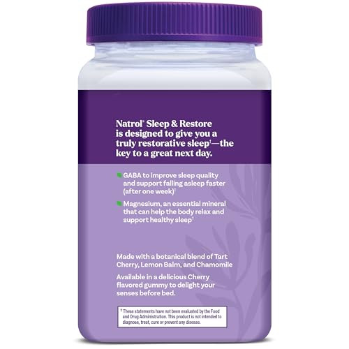 Natrol Sleep & Restore Magnesium Glycinate Blend Gummies, Magnesium for Sleep Aids for Adults, Melatonin-Free, Cherry Flavored, 30 Day Supply