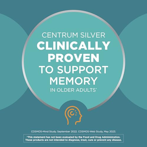 Centrum Silver Multivitamin for Adults 50 Plus, Multivitamin/Multimineral Supplement, Vitamin D3, B Vitamins, Gluten Free, Non-GMO Ingredients, Supports Memory and Cognition in Older Adults - 220 Ct