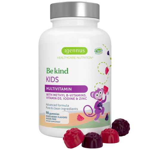Igennus Methylated Kids Multivitamin Gummies, MTHFR, No Artificial Sweeteners or Flavors, Sugar Free, Age 4+, 90 Natural Berry Flavor Gummies from Fruit Powder, Non-GMO, Halal, Clean Label