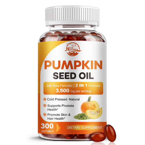 Pumpkin Seed Oil with Saw Palmetto, 3500mg Max Strength per Serving, 300 Softgels, Cold-Pressed with Essential Fatty Acids & Phytosterols, Supports Immune, Hair, Bladder & Prostate Health